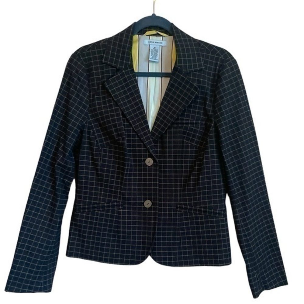 Vintage Gene Meyer Window Pane Black & White Classic Button Blazer Size 10
